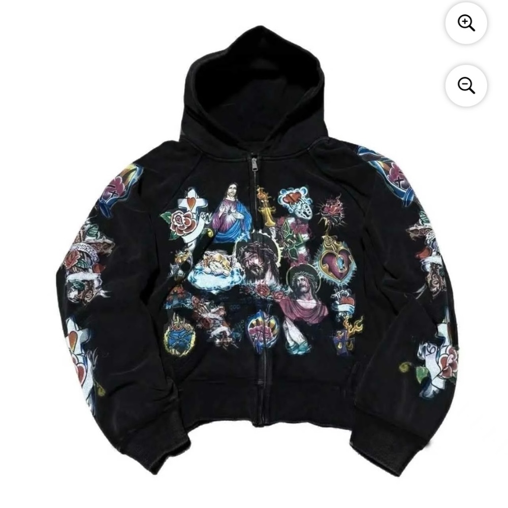 Grunge zip up hoodie Risen King tattoos, size men’s S - NEW